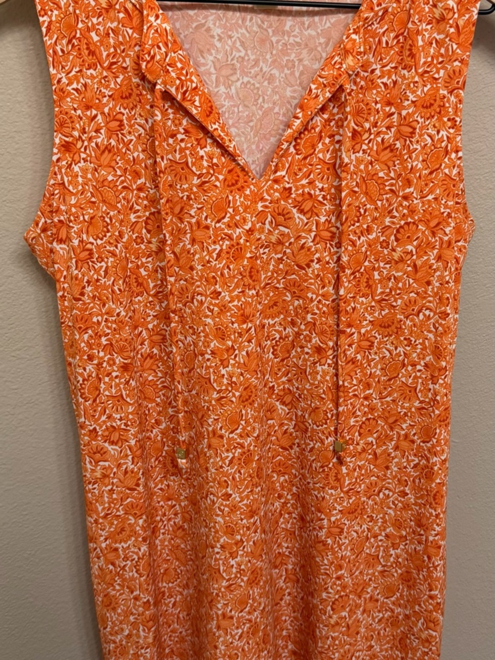 Michael Kors Orange and White Floral Midi Dress